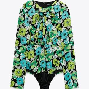 ZARA Draped Floral Bodysuit Size Medium NWT